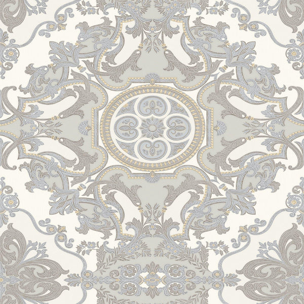Timeless Design 3D Embossed Damask Wallpaper, Silver, White Luxury Velvet Feeling Wallcovering, Large 114 sq ft Roll - Walloro High End Wallcoverings & More