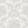Timeless Velvet Feel Damask Embossed Wallpaper, White, Silver 3D Textured, Flocked, Washable, Luxury Wall Decoration - Walloro High End Wallcoverings & More