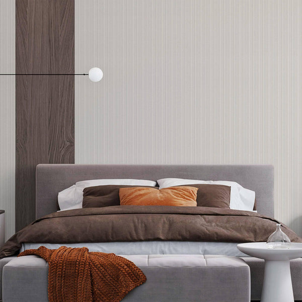 Trendy Thin Striped Textured Wallpaper, Ivory Modern Minimalist Washable Pinstripe Pattern, Home Wall Interior Decor - Walloro High End Wallcoverings & More