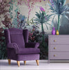 Tropical Wall Mural, Nature Palm Tree Purple Parrot Wallpaper, Jungle Forest Theme, Non-Woven, Non-Adhesive, Removable, Exotic Wall Print Art, Interior Decor - Walloro High End Wallcoverings & More