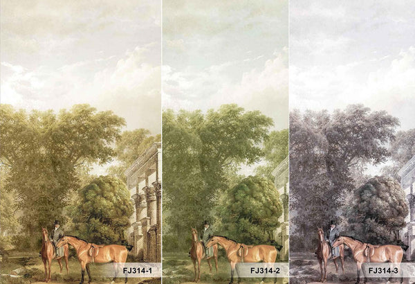 Vintage Scenic Victorian Wall Mural, Large Green Nature Wallpaper, Non-Woven, Non-Adhesive, Modern, Washable, Removable - Walloro High End Wallcoverings & More