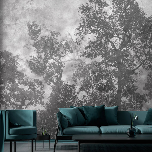 Vintage Trees Scenic Wall Mural, Gray Nature Theme Wallpaper, Oversized Landscape Scene Custom Size Wall Art, Non-Woven, Non-Pasted, Removable - Walloro High End Wallcoverings & More