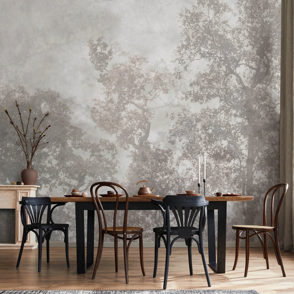 Vintage Trees Scenic Wall Mural, Light Gray Nature Theme Wallpaper, Oversized Landscape Scene Custom Size Wall Art, Non-Woven, Non-Pasted, Removable - Walloro High End Wallcoverings & More