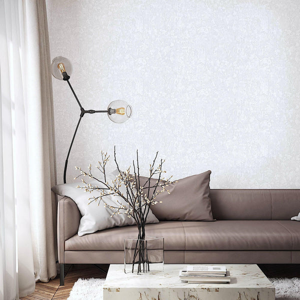 White Sleek Embossed finish Solid Color Wallpaper, Abstract Modern Minimalist Rich Textured Wallcovering - Walloro High End Wallcoverings & More