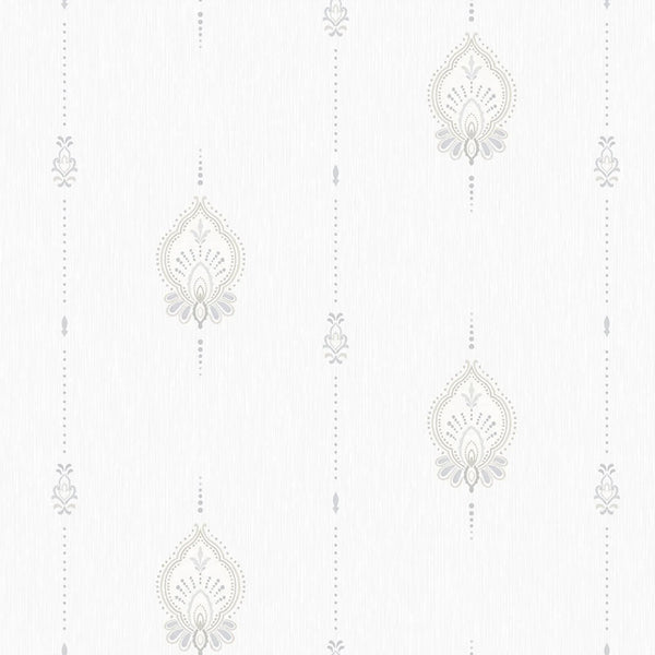 White Stylish Embossed Textured Wallpaper, Modern Ikat Stripeed Wallcovering - Walloro High End Wallcoverings & More