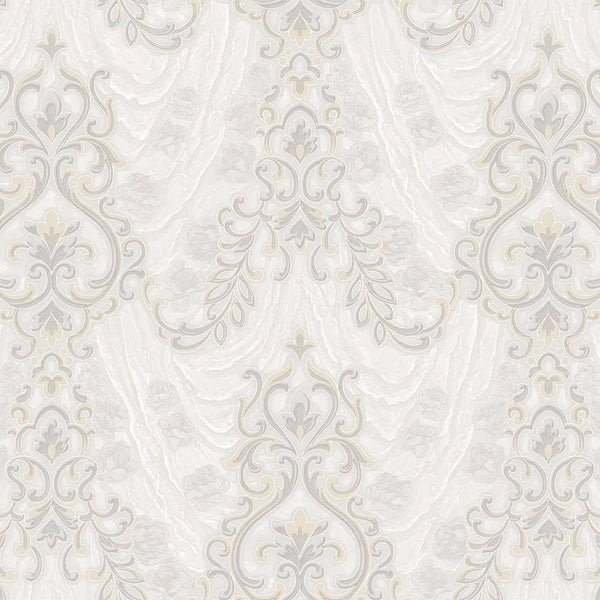 White Textured Embossed Flowered Gray, Home Wall Decor, Aesthetic Wallpaper, Textured Wallcovering Non-Adhesive- 41.7”W X 393”H - Walloro High End Wallcoverings & More
