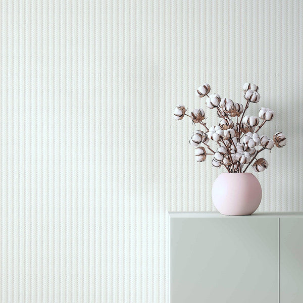 White Timeless Quilted Feel Wallpaper, Deep Embossed Chevron Basket Weave Wallcovering, Jute Design - Walloro High End Wallcoverings & More