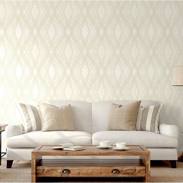White,Gold Luxurious Argyle Pattern Embossed Wallpaper, Diomand Shape 3D Textured Shimmering - Walloro High End Wallcoverings & More