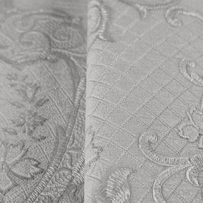 Damask Flocked Velvet Feel Wallpaper, White, Light GrayDeep 3D Embossed Quilted Texture Luxury Wallcovering, Non-Woven - Walloro Luxury Embossed Textured Wallpaper 