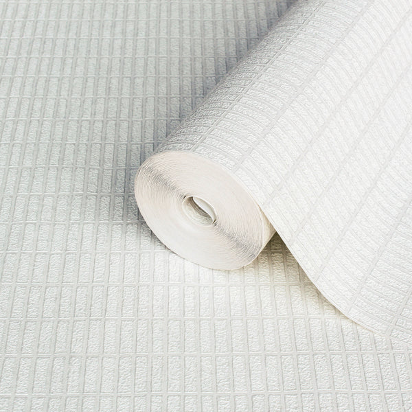 White Muse Grid Texture Wallpaper, Textured Wallpaper, Modern & Minimalist Wall Covering, Modern Look Neutral Colors Glittering Wall Decor