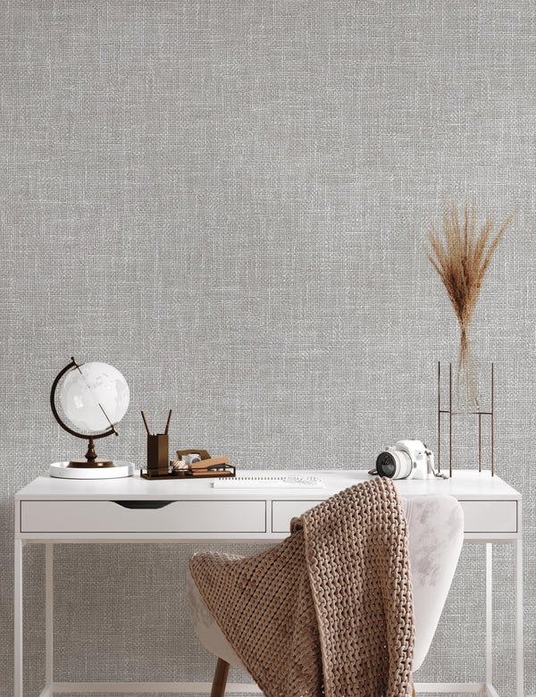 Light Gray Muse Linen Texture Wallpaper, Natural Wallpaper, Modern & Minimalist Wall Covering, Modern Look Neutral Colors Glittering Wallcovering