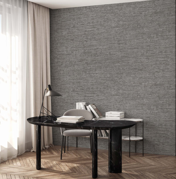 Dark Gray Muse Stucco Texture Wallpaper, Natural Wallpaper, Modern & Minimalist Wall Covering, Modern Look Neutral Colors Glittering Wall Cover