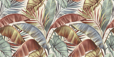 Brown and Green Leaves Wallpaper, Natural Wall Mural, Oversized Custom Size Wall Art, Non-Woven, Non-Adhesive, Modern Wall Paper, Removable
