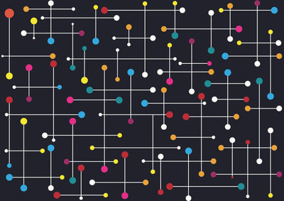 Colorful Lines, Dots Wallpaper, Black Background Mural, Oversized Custom Size Wall Art, Non-Woven, Non-Adhesive, Modern Wall Paper, Removable