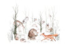 Cute Animals, Trees Wallpaper, White Background Mural, Oversized Custom Size Wall Art, Non-Woven, Non-Adhesive, Modern Wall Paper, Removable