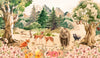 Forest Animals, Trees Wallpaper, Watercolor Mural, Oversized Custom Size Wall Art, Non-Woven, Non-Adhesive, Modern Wall Paper, Removable