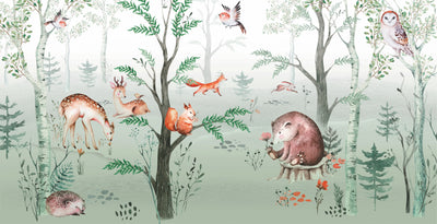 Cute Animals Wallpaper, Kids Mural, Oversized Custom Size Wall Art, Non-Woven, Non-Adhesive, Modern Wall Paper, Removable