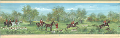 Men Ride Horses on the Field, Dogs Wallpaper, Composition Mural, Oversized Custom Size Wall Art, Non-Woven, Non-Adhesive, Modern Wall Paper, Removable