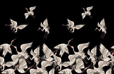Japanese White Cranes Wallpaper, Seamless Pattern Mural, Oversized Custom Size Wall Art, Non-Woven, Non-Adhesive, Modern Wall Paper, Removable