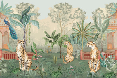 Cheetas Wallpaper, Garden Mural, Oversized Custom Size Wall Art, Non-Woven, Non-Adhesive, Modern Wall Paper, Removable
