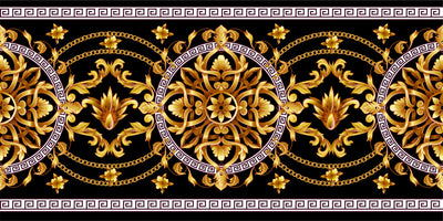 Border with Golden Baroque Wallpaper, Black Background Mural, Oversized Custom Size Wall Art, Non-Woven, Non-Adhesive, Modern Wall Paper, Removable