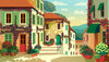 Village Square Wallpaper, Traditional Houses Mural, Oversized Custom Size Wall Art, Non-Woven, Non-Adhesive, Modern Wall Paper, Removable