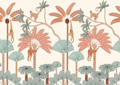 Monkey and Trees Wallpaper, Jungle Mural, Oversized Custom Size Wall Art, Non-Woven, Non-Adhesive, Modern Wall Paper, Removable