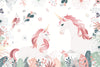 Cute Unicorns Wallpaper, Floral Mural, Oversized Custom Size Wall Art, Non-Woven, Non-Adhesive, Modern Wall Paper, Removable