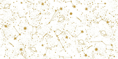 Golden Constellation Wallpaper, White Background Mural, Oversized Custom Size Wall Art, Non-Woven, Non-Adhesive, Modern Wall Paper, Removable