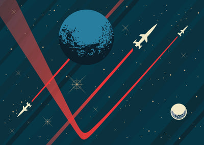 Space Wallpaper, Retro Future Style Mural, Oversized Custom Size Wall Art, Non-Woven, Non-Adhesive, Modern Wall Paper, Removable