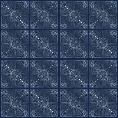 Silver Art Deco Wallpaper, Dark Blue Background Mural, Oversized Custom Size Wall Art, Non-Woven, Non-Adhesive, Modern Wall Paper, Removable