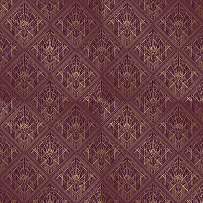 Gold Art Deco Wallpaper, Dark Red Background Mural, Oversized Custom Size Wall Art, Non-Woven, Non-Adhesive, Modern Wall Paper, Removable