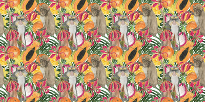 Cute Monkey, Exotic Fruits Wallpaper, Seamless Pattern Mural, Oversized Custom Size Wall Art, Non-Woven, Non-Adhesive, Modern Wall Paper, Removable