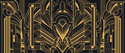 Art Deco Wallpaper, Geometric Gold Mural, Oversized Custom Size Wall Art, Non-Woven, Non-Adhesive, Modern Wall Paper, Removable