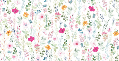Watercolor Floral Wallpaper, Seamless Pattern Mural, Oversized Custom Size Wall Art, Non-Woven, Non-Adhesive, Modern Wall Paper, Removable