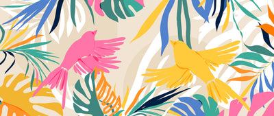 Abstract Art Wallpaper, Botanical, Birds Mural, Oversized Custom Size Wall Art, Non-Woven, Non-Adhesive, Modern Wall Paper, Removable