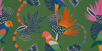 Exotic Abstract Wallpaper, Parrots Mural, Oversized Custom Size Wall Art, Non-Woven, Non-Adhesive, Modern Wall Paper, Removable