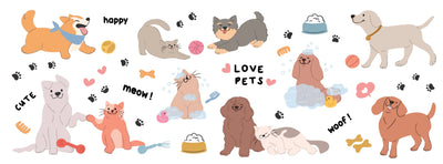 Cute Pet Doodle Wallpaper, Cats and Dogs Mural, Oversized Custom Size Wall Art, Non-Woven, Non-Adhesive, Modern Wall Paper, Removable