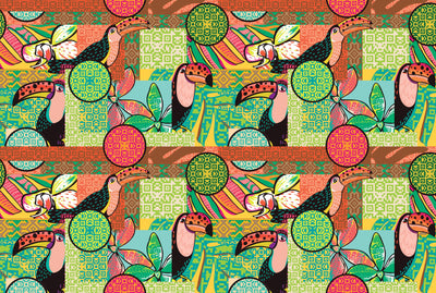 Fun Tropical Wallpaper, Toucan and Amazon Motives Mural, Oversized Custom Size Wall Art, Non-Woven, Non-Adhesive, Modern Wall Paper, Removable