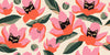 Red and Pink Floral, Kittens Wallpaper, Seamless Pattern Mural, Oversized Custom Size Wall Art, Non-Woven, Non-Adhesive, Modern Wall Paper, Removable