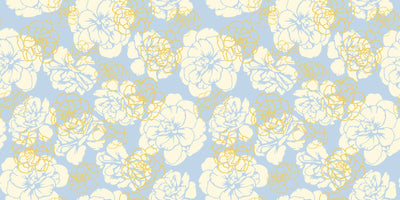 Flowers, Light Blue Wallpaper, Seamless Pattern Mural, Oversized Custom Size Wall Art, Non-Woven, Non-Adhesive, Modern Wall Paper, Removable