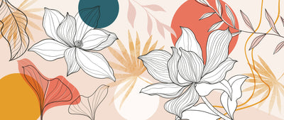 Floral and Botanical Wallpaper, Line Art Mural, Oversized Custom Size Wall Art, Non-Woven, Non-Adhesive, Modern Wall Paper, Removable