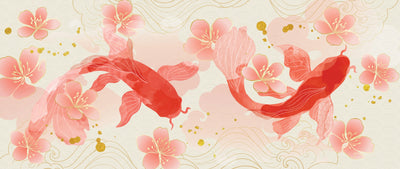 Elegant Koi Fishes Wallpaper, Luxury Chinese Mural, Oversized Custom Size Wall Art, Non-Woven, Non-Adhesive, Modern Wall Paper, Removable