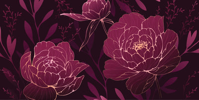 Burgundy Peonies Wallpaper, Luxury Mural, Oversized Custom Size Wall Art, Non-Woven, Non-Adhesive, Modern Wall Paper, Removable