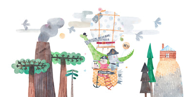 Cute Animals Wallpaper, Travelling by Balloon Mural, Oversized Custom Size Wall Art, Non-Woven, Non-Adhesive, Modern Wall Paper, Removable