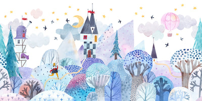 Bright Winter Wallpaper, Village Mural, Oversized Custom Size Wall Art, Non-Woven, Non-Adhesive, Modern Wall Paper, Removable