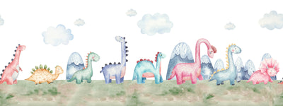 Colorful Dinosaurs Wallpaper, Seamless Pattern Mural, Oversized Custom Size Wall Art, Non-Woven, Non-Adhesive, Modern Wall Paper, Removable