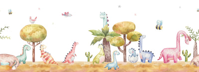 Colorful Dinosaurs, Trees Wallpaper, Seamless Pattern Mural, Oversized Custom Size Wall Art, Non-Woven, Non-Adhesive, Modern Wall Paper, Removable