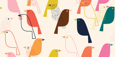 Colorful Birds Wallpaper, Seamless Pattern Mural, Oversized Custom Size Wall Art, Non-Woven, Non-Adhesive, Modern Wall Paper, Removable