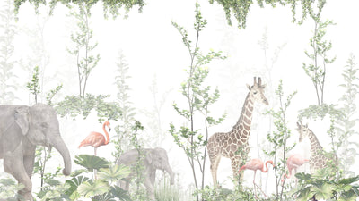 Cute Animals Wallpaper, Tropics Mural, Oversized Custom Size Wall Art, Non-Woven, Non-Adhesive, Modern Wall Paper, Removable